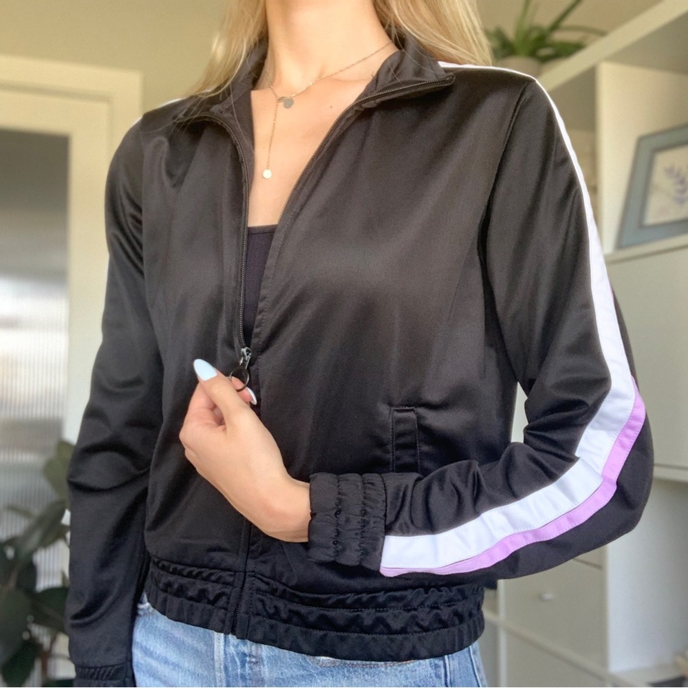 GARAGE BLACK TRACK JACKET WITH CROPPED WAIST
